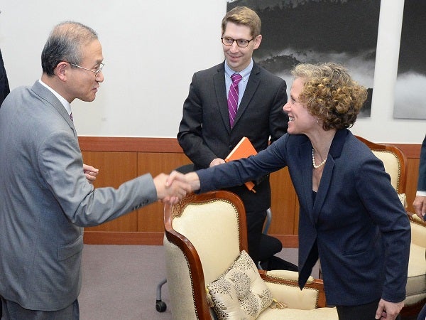 API Director Shira Loewenberg meeting with South Korean Vice Foreign Minister Lim Sung-nam.