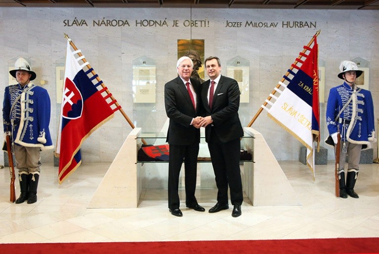 Photo of AJC President John Shapiro shaking hands with Andrej Danko, Speaker of the National Council of the Slovak Republic