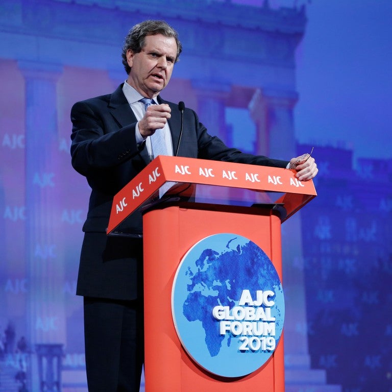 Photo of David Harris speaking at the unveiling of AJC's groundbreaking Community of Conscience initiative at AJC Global Forum 2019