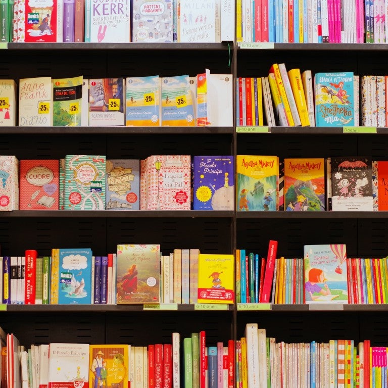 Bookshelf lined with children's books